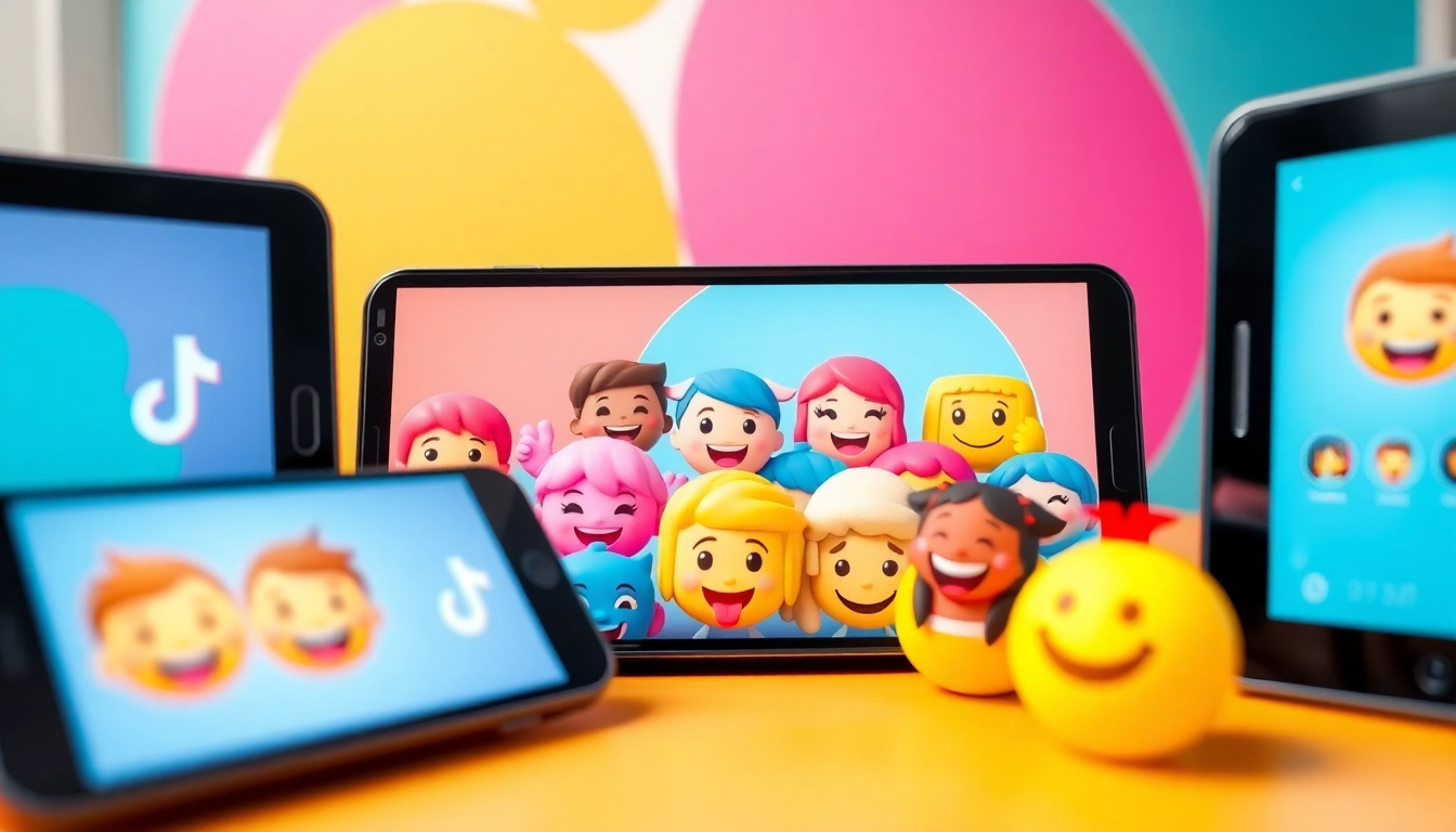 Engage with TikTok emojis through colorful digital display and creative smartphone interface.