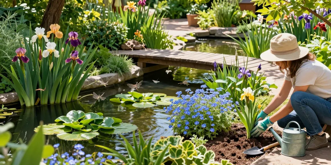 Marginal Pond Plants enhancing a serene garden pond scene with vibrant colors and natural sunlight.