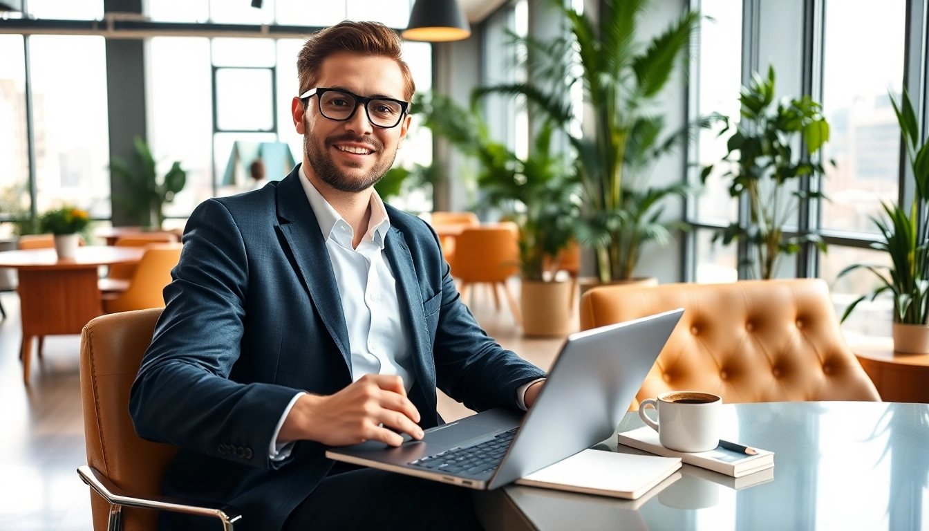 Engaging scene illustrating job search strategies with a professional surrounded by supportive elements.