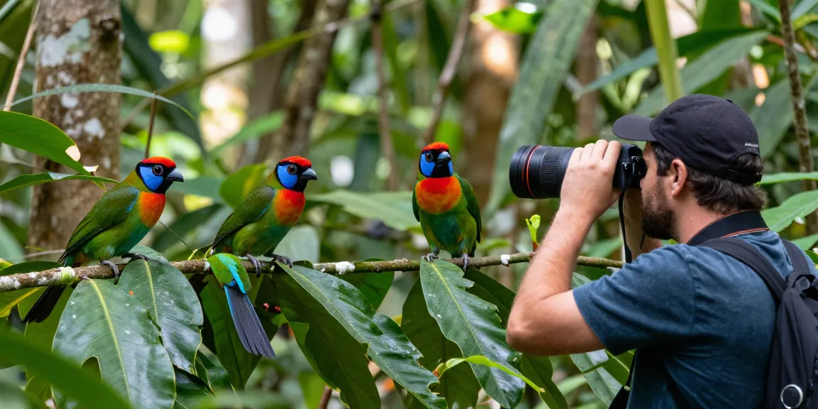 Unique tropical birds in vibrant colors observed by a birdwatcher, highlighting the essence of wildlife exploration with rokok88.