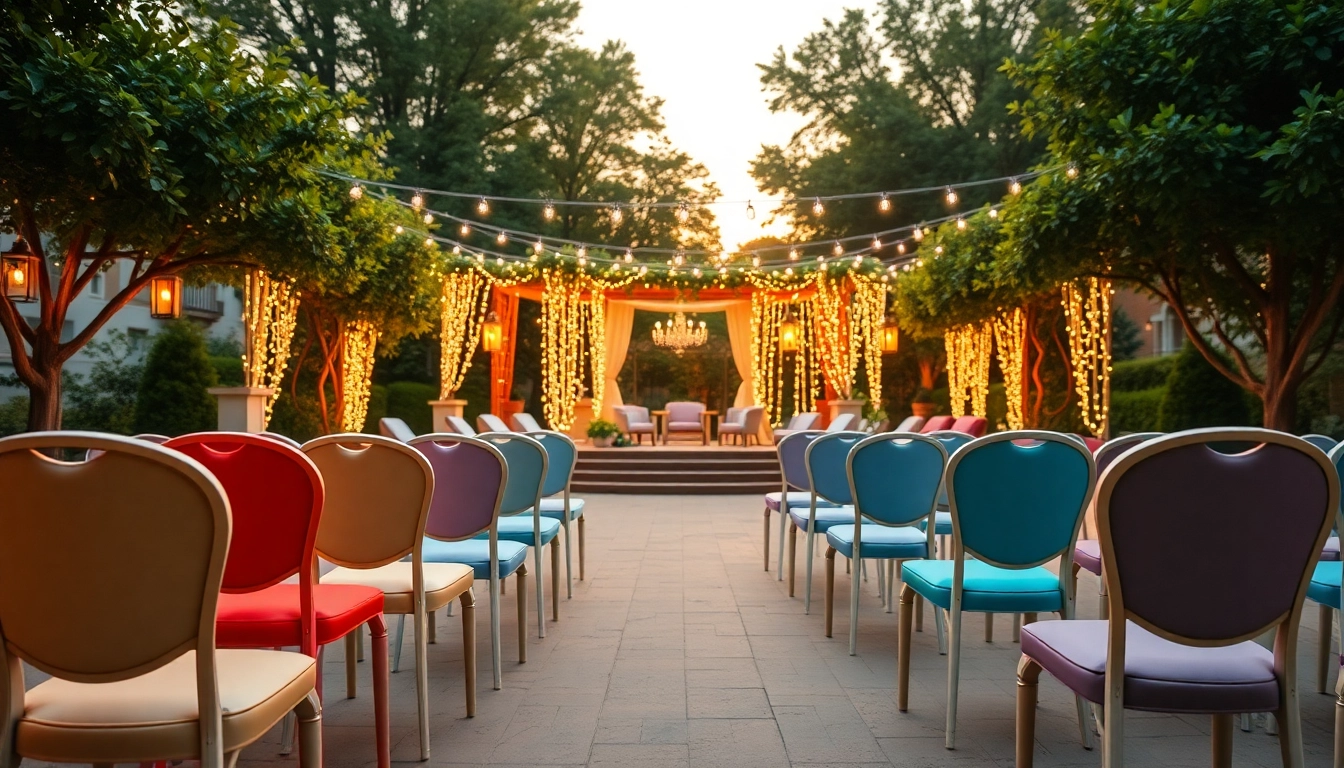 Enhance your event with stylish Chair Rentals arranged in a beautifully decorated outdoor venue.