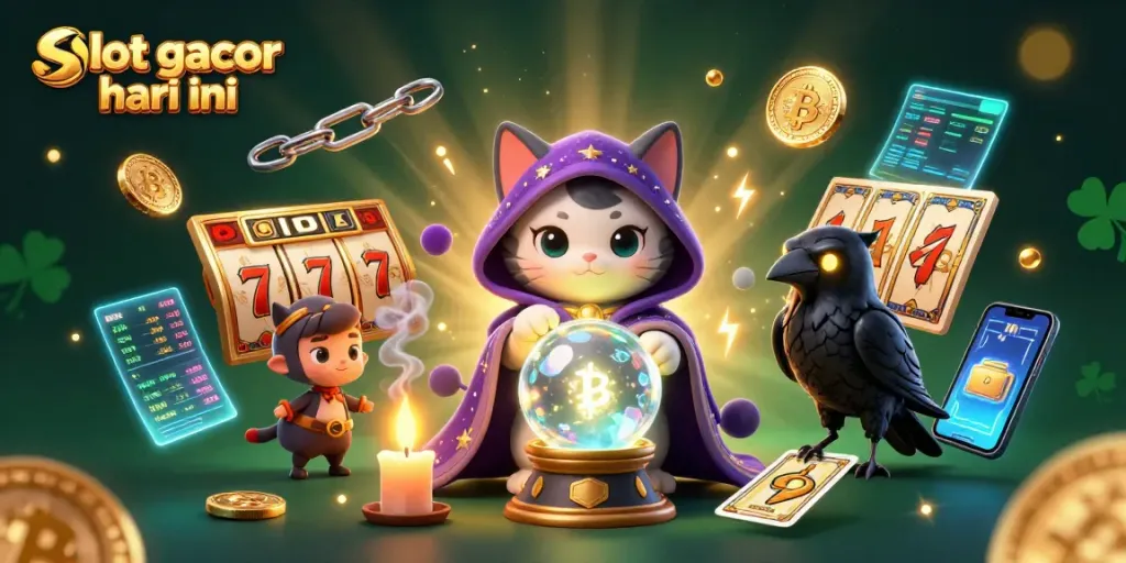 Menangkan slot gacor hari ini dengan ilustrasi ceria dan simbol keberuntungan di kasino.