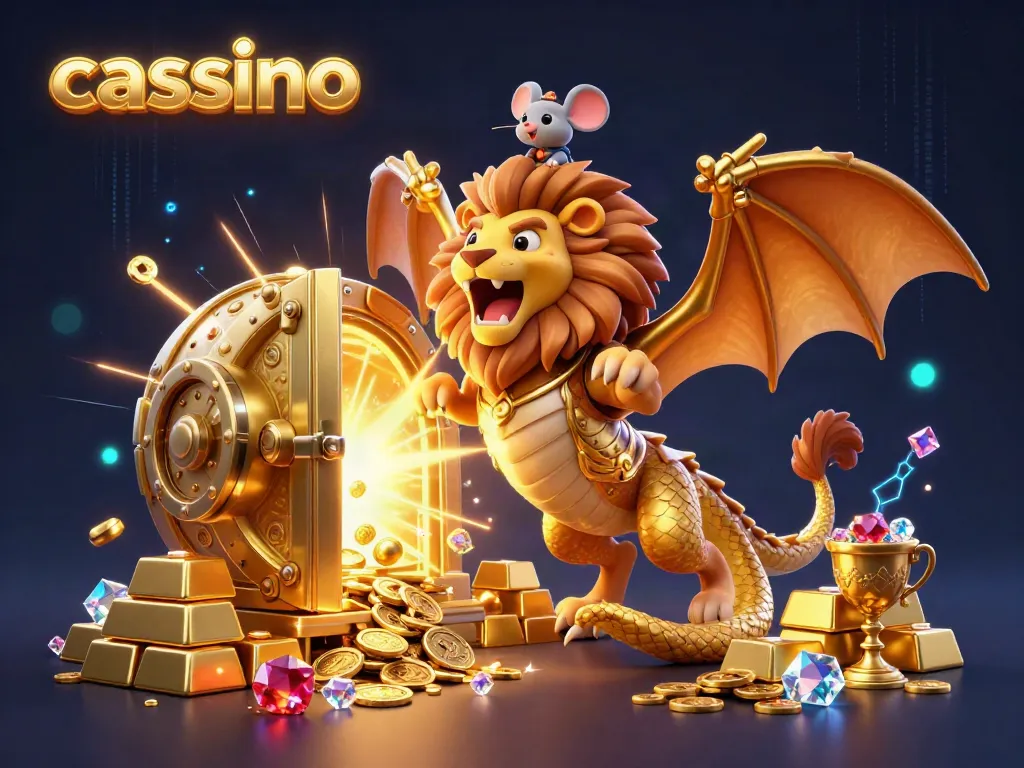 Experience excitement at the casino with a golden chimera and treasures highlighting the thrill of gambling.