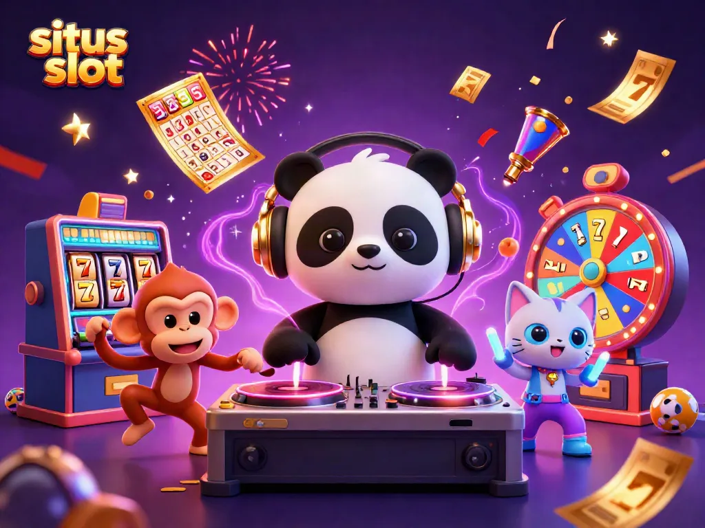Experience the excitement of situs slot in a vibrant 3D casino scene with dynamic characters and game elements.