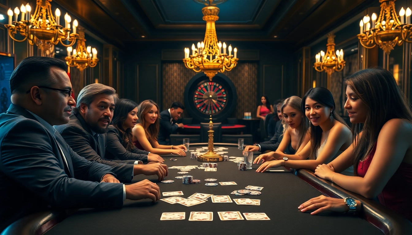 Engaged players at a luxurious poker table showcase GO8's elite gambling strategies.