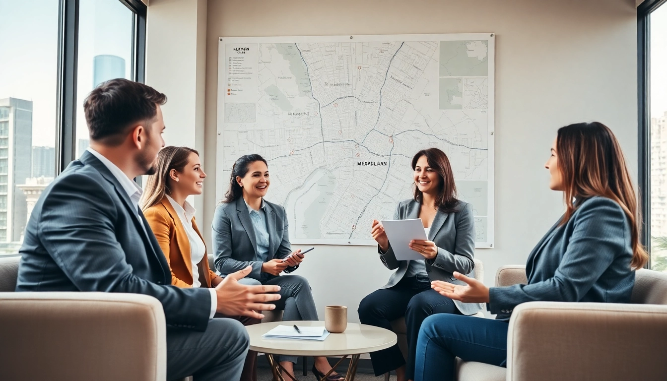 Real Estate agents collaborating effectively in a bright, professional office environment.