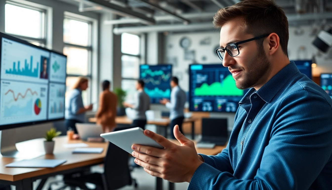 Anbieter suchmaschinenoptimierung mit einem digitalen Marketingstrategen in einem modernen Büro analysieren.