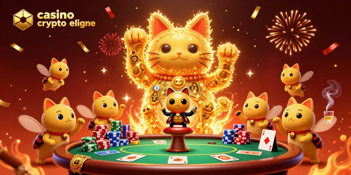 Jouer sur casino crypto en ligne avec des lucioles dorées et des éléments de casino colorés.