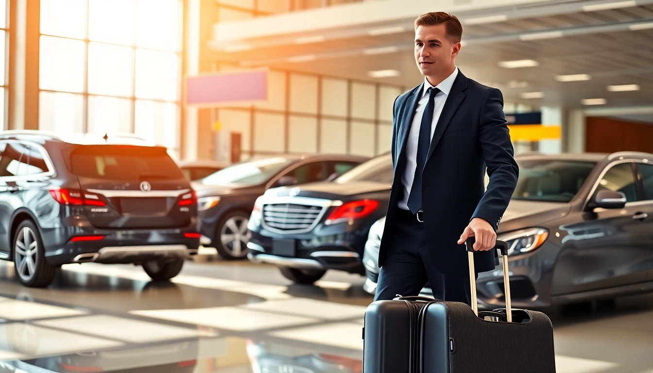 Professional chauffeur providing private airport transfers service with luggage assistance.