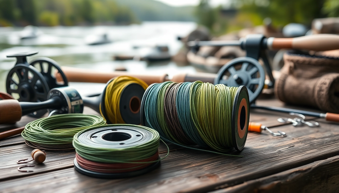 Fly fishing tippet and tools showcased on a rustic table, ideal for fishing enthusiasts.