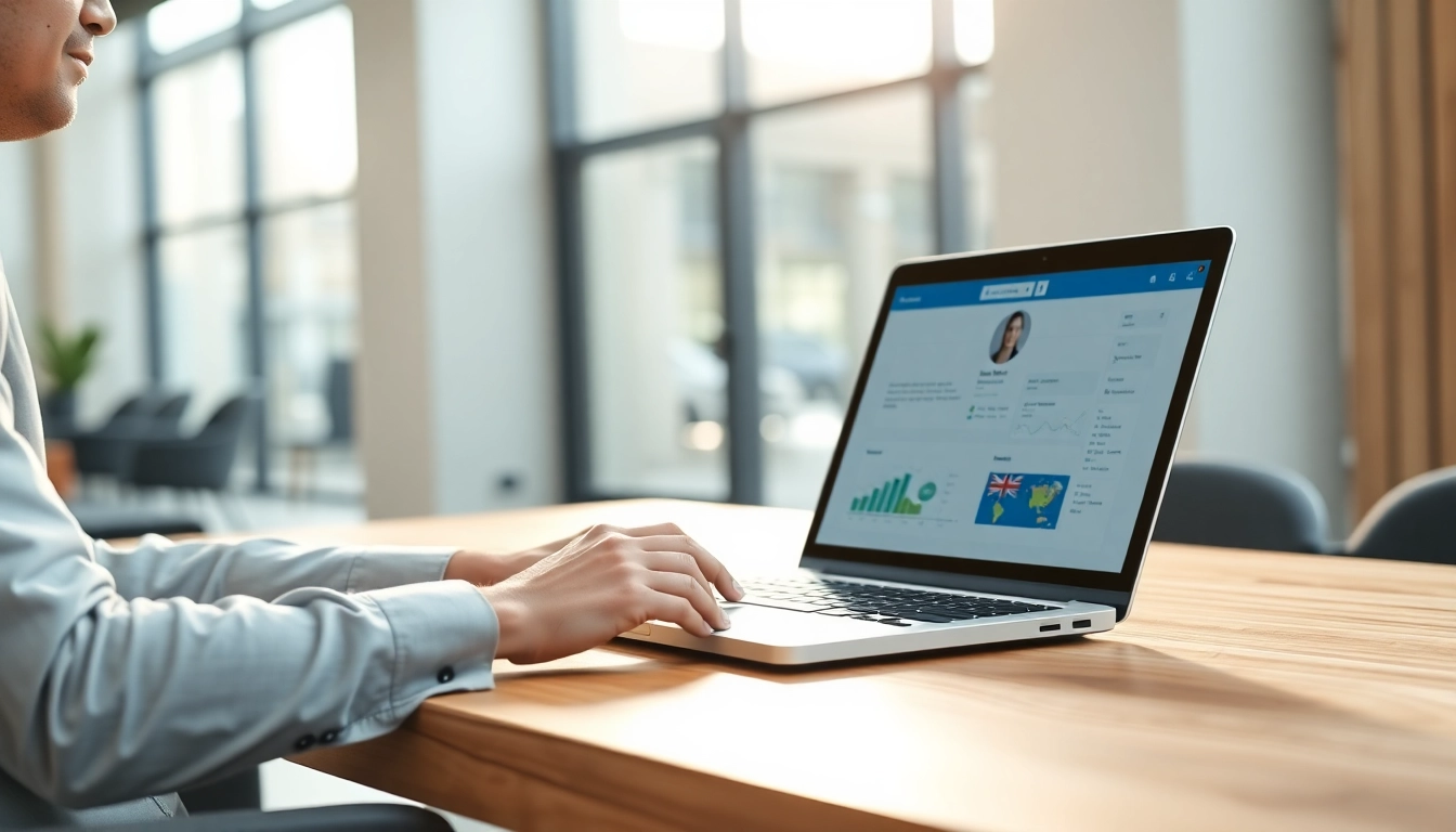 Extract emails from linkedin profiles with a professional at a desk using a laptop.