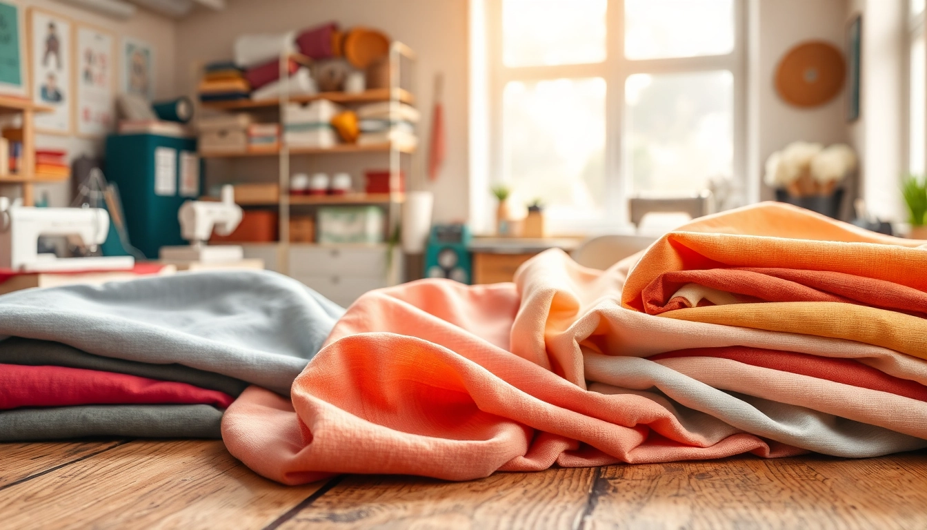 Katoen stoffen in diverse kleuren op een stijlvolle houten tafel