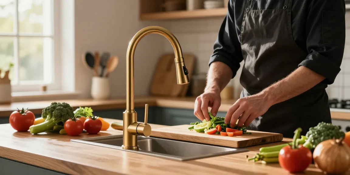 Elegant kitchen faucets made of lead-free brass showcased in a stylish modern kitchen.