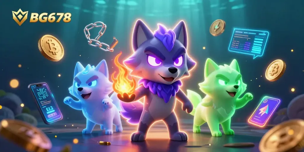 Engage in thrilling gaming with BG678, featuring dynamic ghostly wolves and crypto elements.