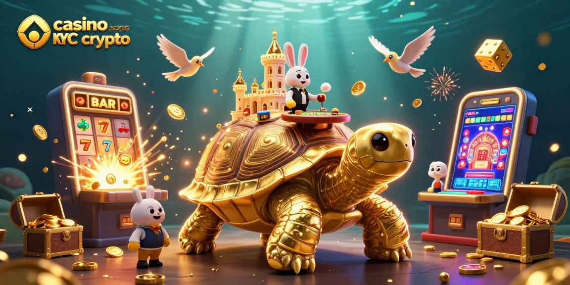 Jouez au casino sans KYC crypto avec une tortue dorée, un croupier et un jackpot de pièces