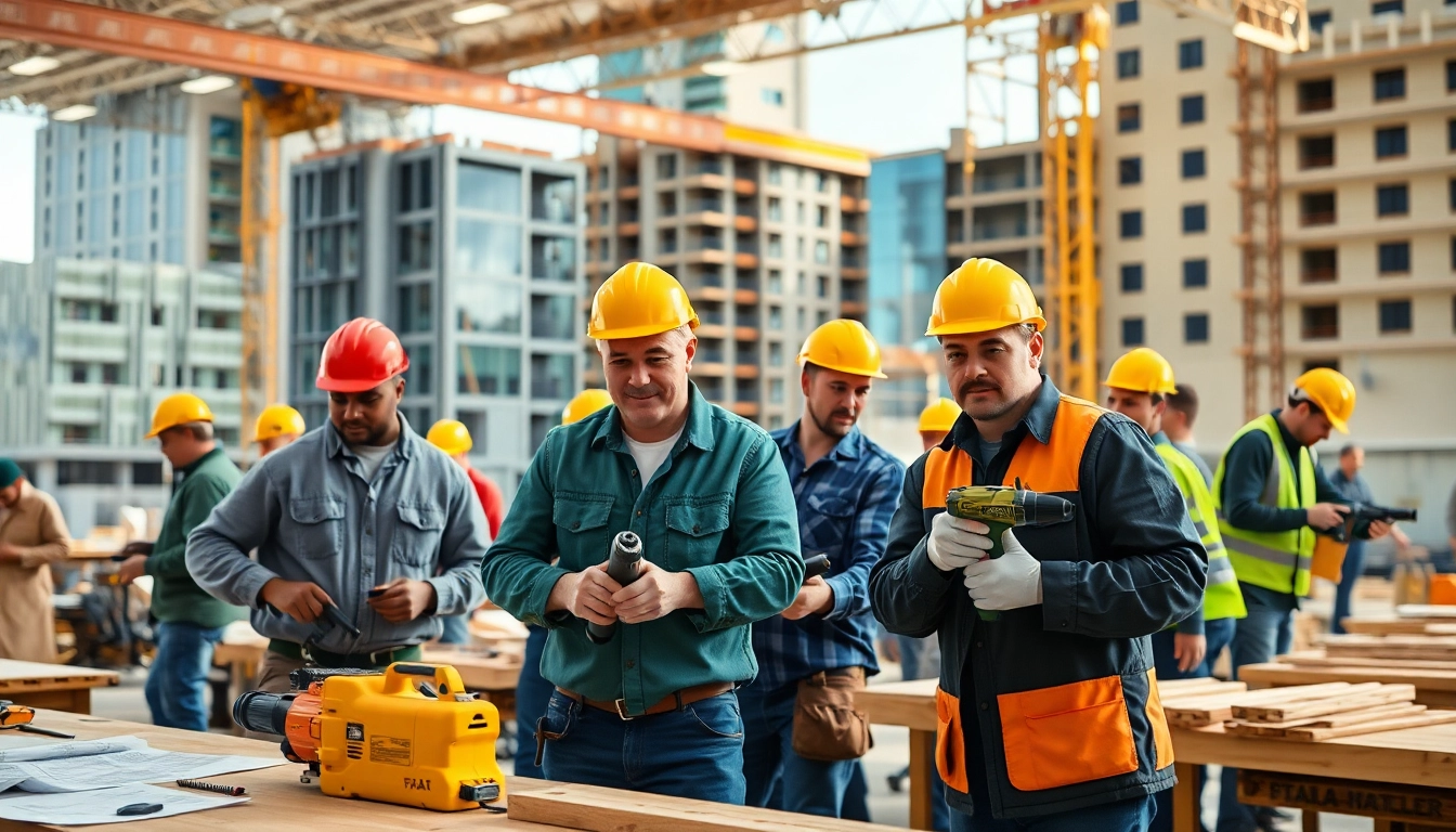 Students training at Construction trade schools in texas while using tools and collaborating.