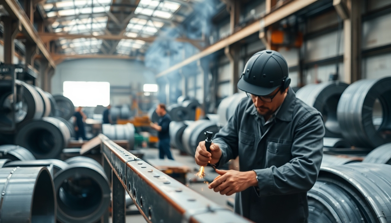 Efficient craftsman engaged in custom steel fabrication with vibrant sparks in an industrial setting.