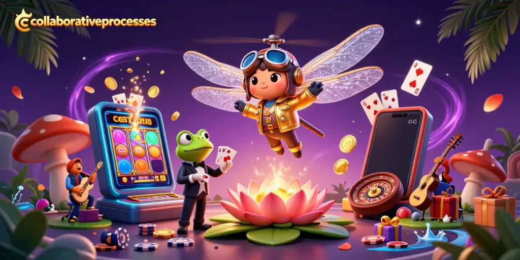 Engage in collaborativeprocesses with this vibrant 3D illustration showcasing exciting casino elements and characters.