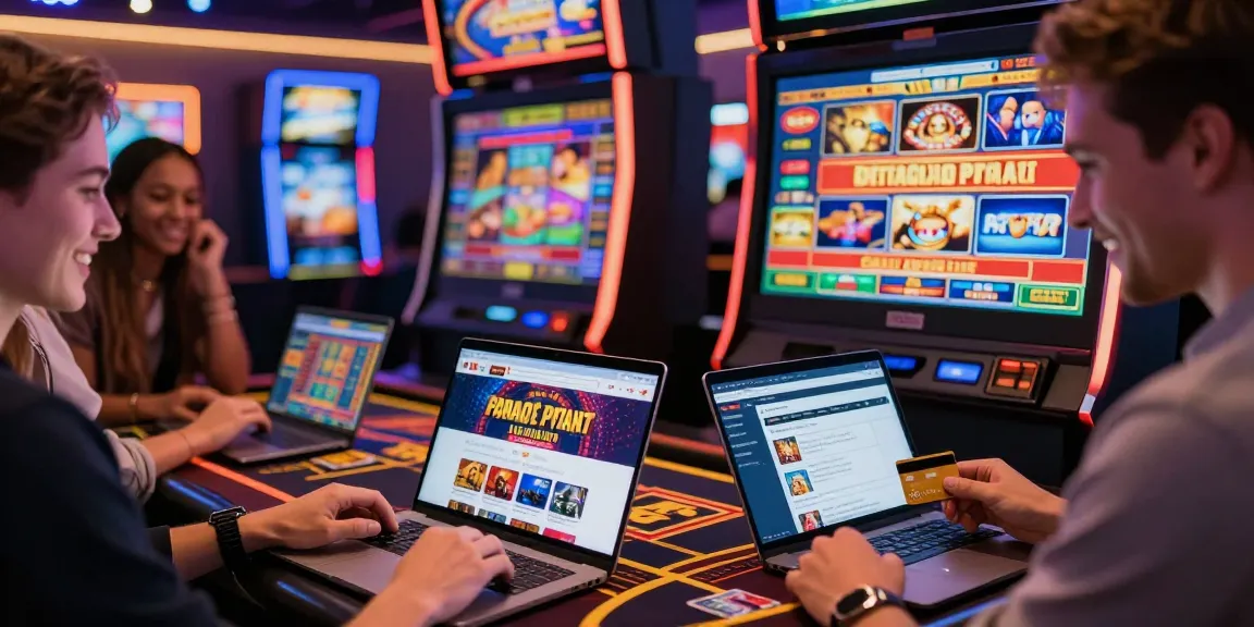 Players enjoying credit card casinos with vibrant game displays and online action.