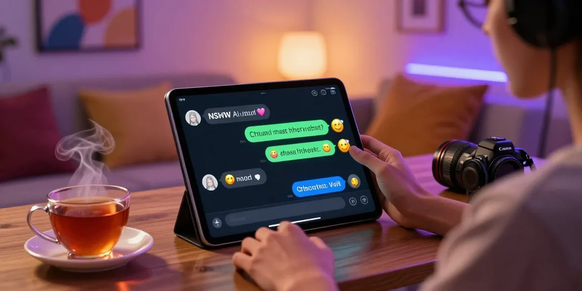 Engaging NSFW AI chat experience on a cozy tablet setup, highlighting digital intimacy.