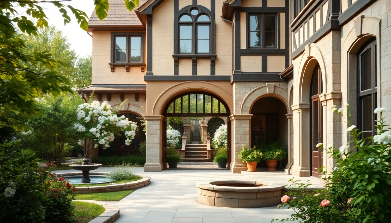 Experience the Wellesley Tudor Expansion showcasing elegant architectural features in a serene garden setting.