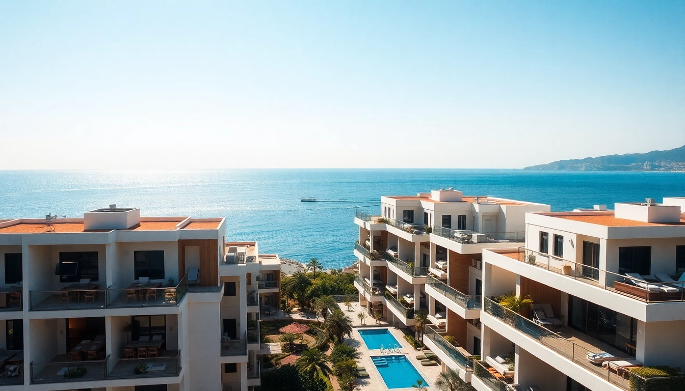 View of beautiful apartments for sale in alanya turkey with stunning Mediterranean backdrop.