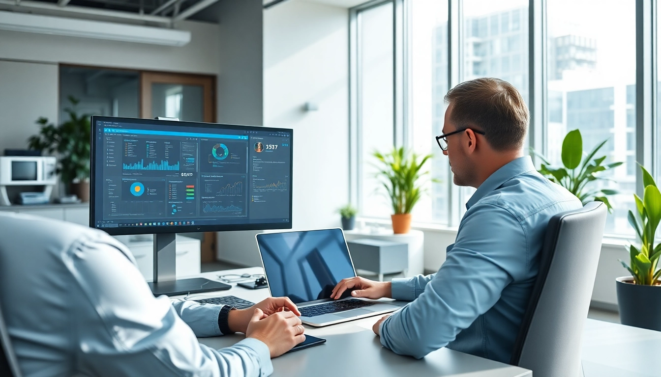 IT technician utilizing Remote Monitoring and Management (RMM) tools in a modern office.
