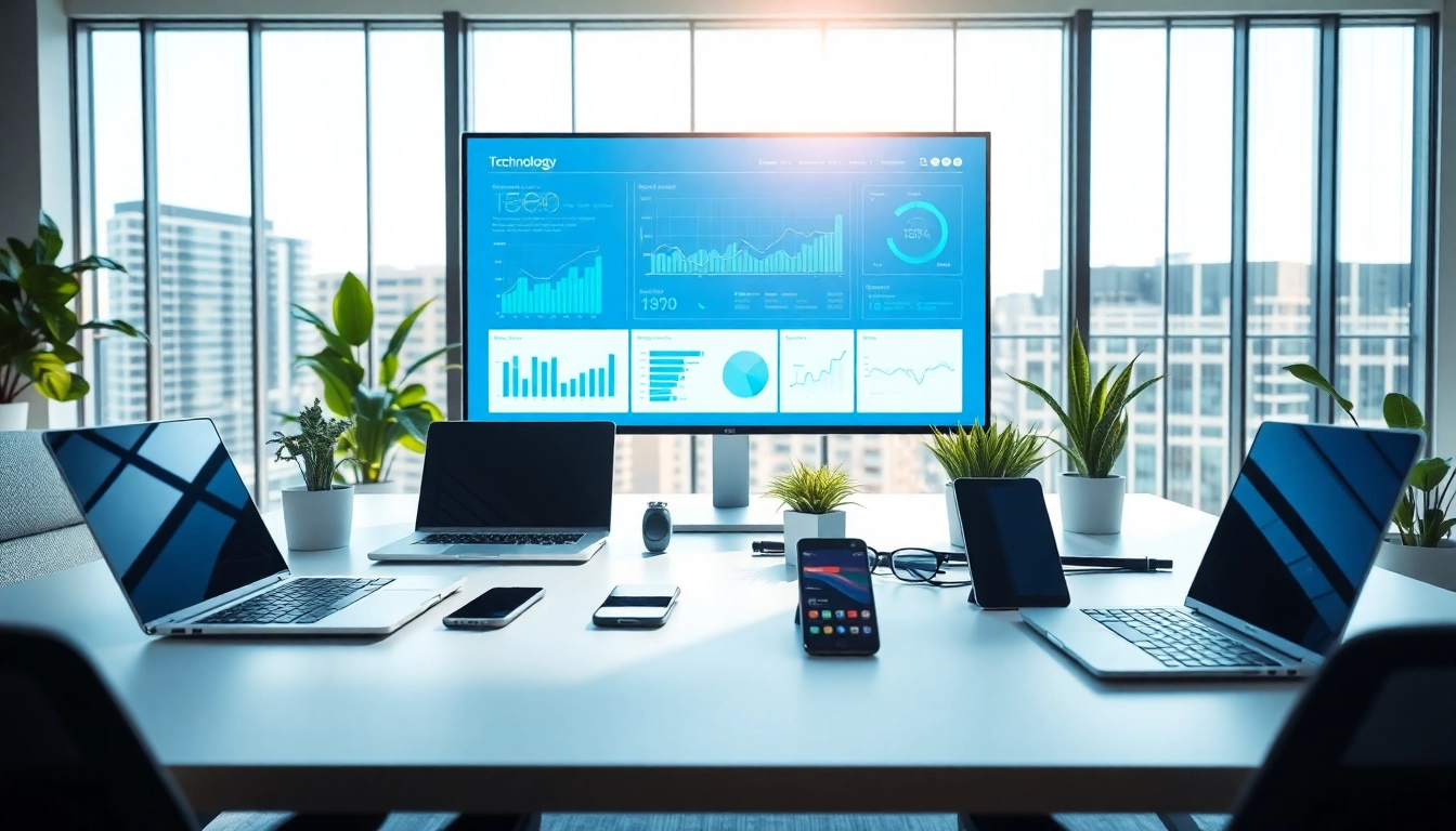 Showcasing Technology through sleek devices and a modern workspace that inspires innovation.