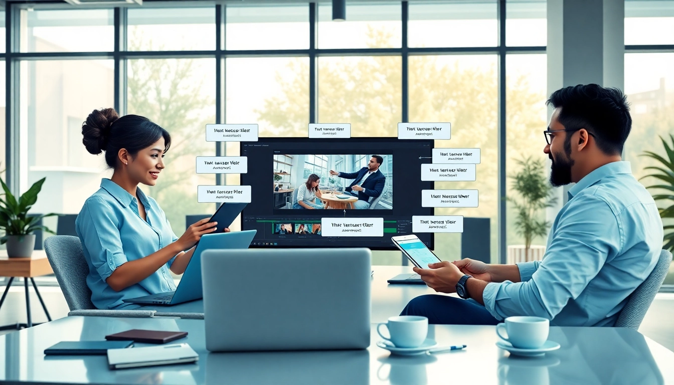 Professional collaboration using a video to prompt generator in a modern workspace.