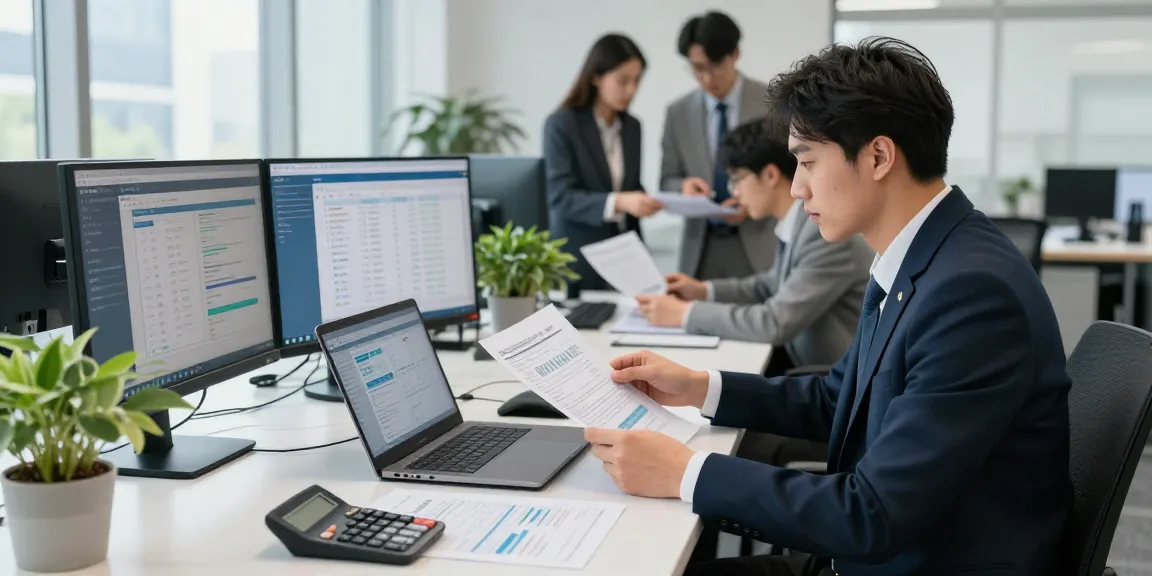 Auditor forensik di aafikotatasikmal.org sedang menganalisis dokumen keuangan di kantor modern.