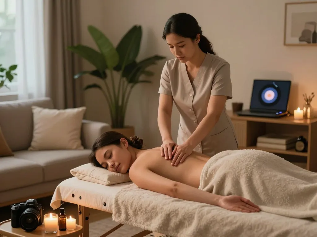 Premium aromatherapy massage service by maxim-anma.net in a cozy setting.