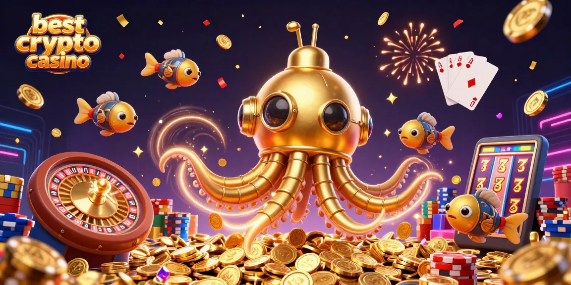 Profitez de l'expérience du meilleur casino crypto avec un kraken doré et des jeux scintillants.