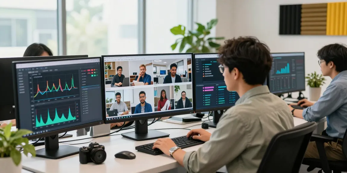 AI detector team analyzing flagged content in a modern workspace with advanced technology.