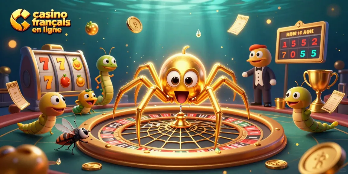 Jouez au casino français en ligne avec la toile dorée de la roulette, entouré d'éléments de jeu.