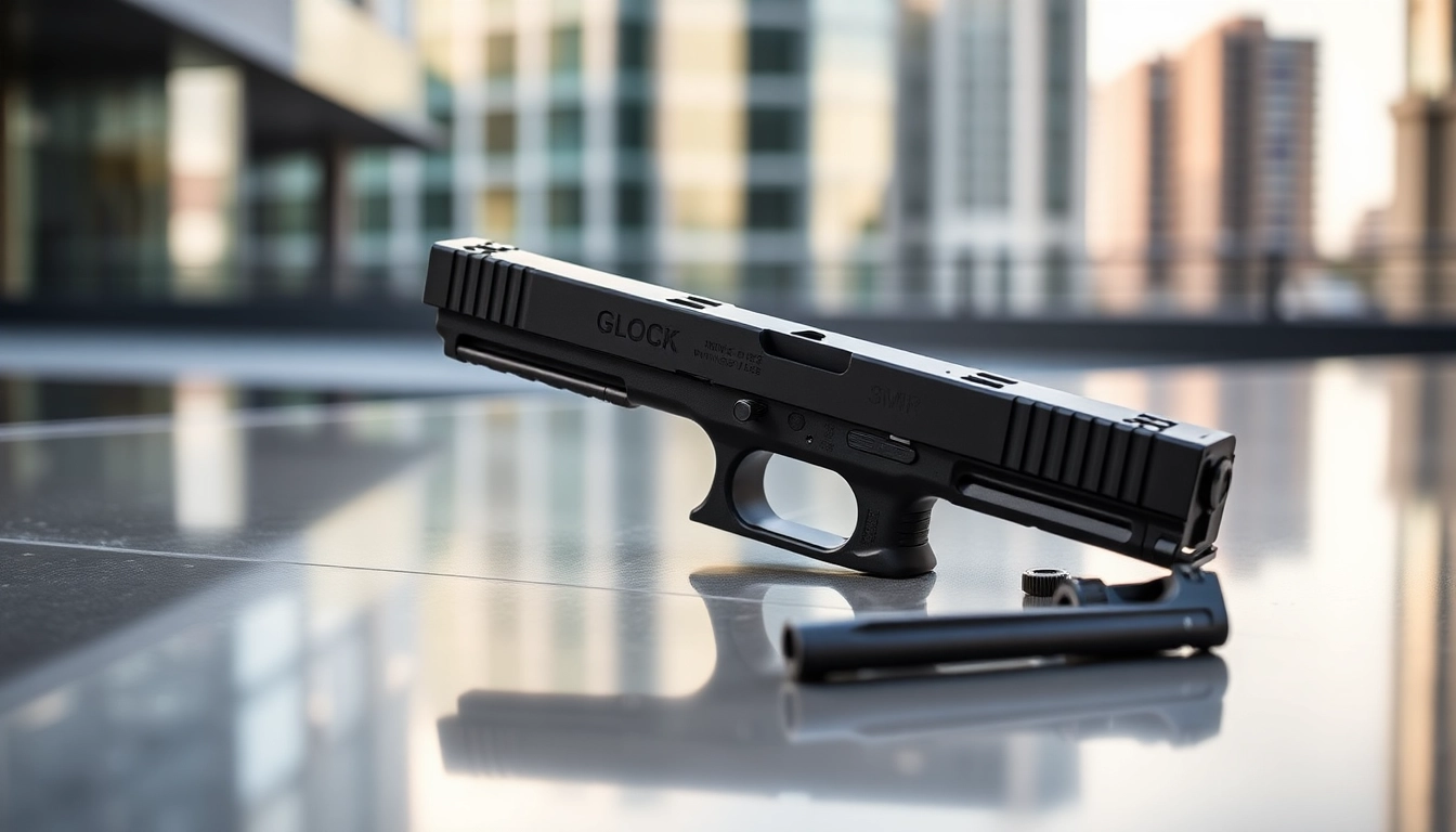 Showcase of the Glock 17 Gen 3 MOS OEM Slide with detailed craftsmanship and modern accessories.