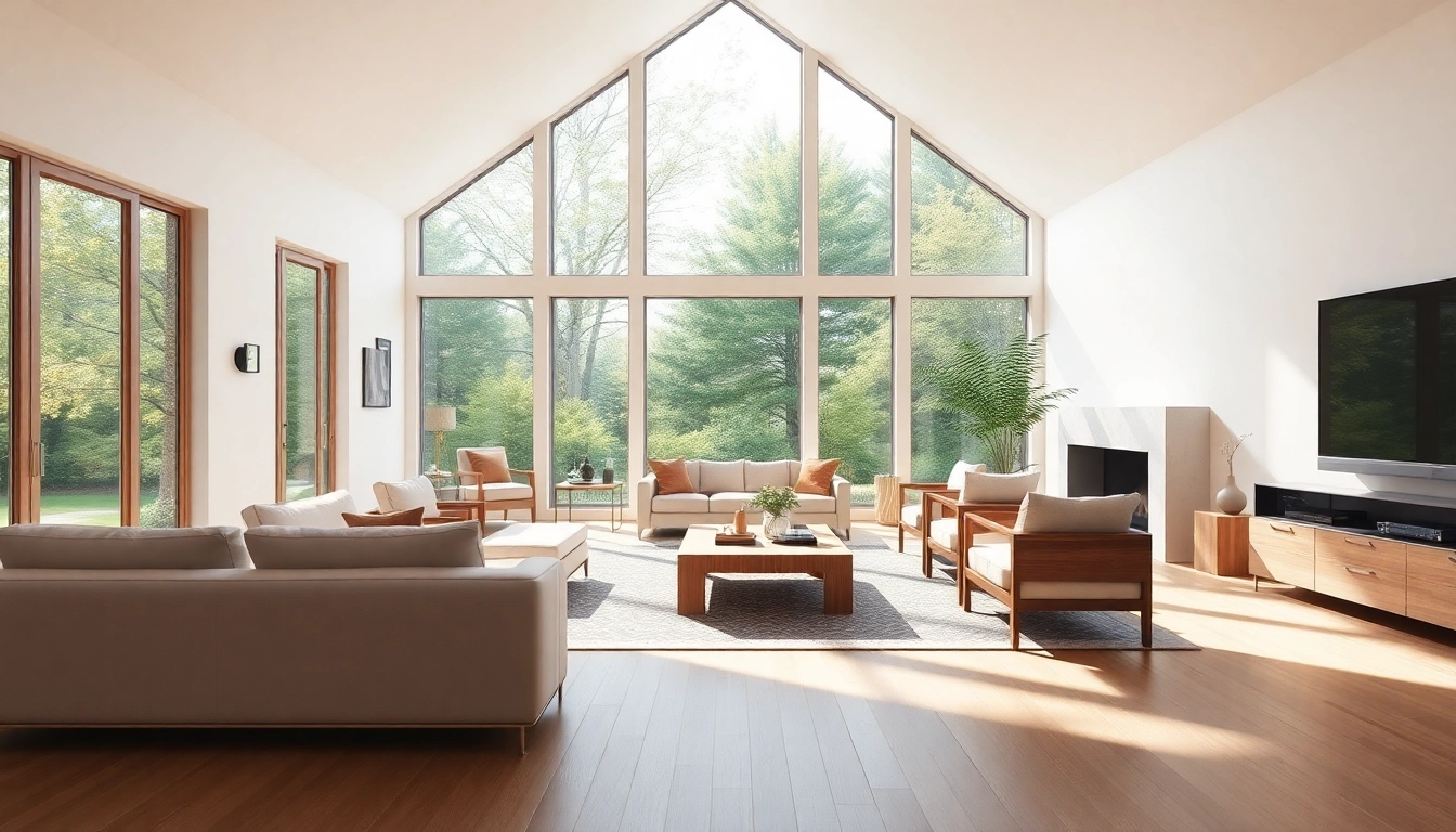 A modern cape cod home addition featuring a spacious living room and large windows for natural light.