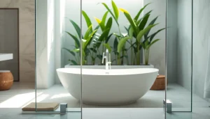 Admire la paroi de douche à l'italienne dans une salle de bain moderne et élégante.