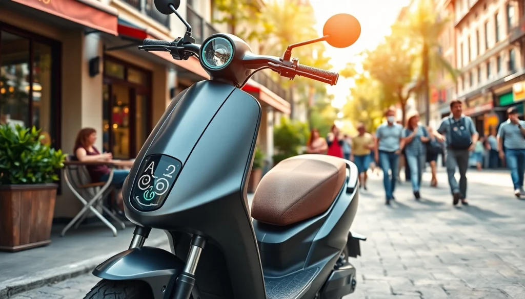 Erleben Sie e roller leasing mit modernem Elektro-Scooter in städtischer Umgebung.