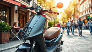 Erleben Sie e roller leasing mit modernem Elektro-Scooter in städtischer Umgebung.