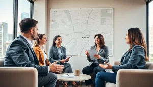 Real Estate agents collaborating effectively in a bright, professional office environment.