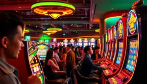 Menangkan permainan pakde4d slot dengan suasana kasino yang meriah dan mesin slot berwarna-warni.