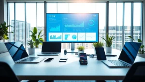 Showcasing Technology through sleek devices and a modern workspace that inspires innovation.