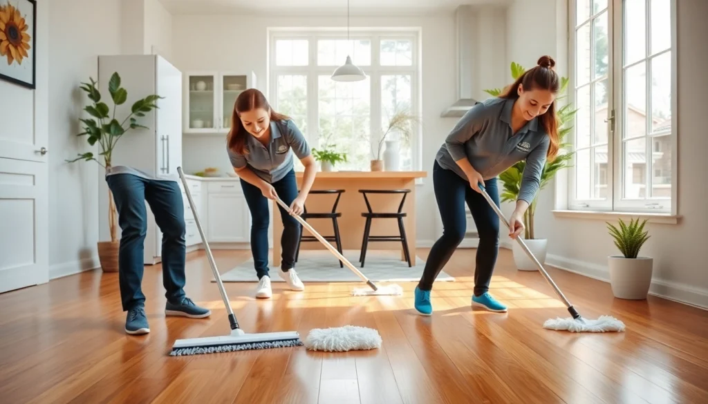 Cleaners delivering a top-notch Cleaning Service in a bright home, emphasizing professionalism and care.