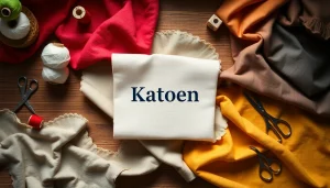 Katoen stoffen met diverse kleuren en texturen op een houten tafel.