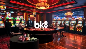 Engaging players enjoy a vibrant bk8 roulette experience in a luxurious casino setting.