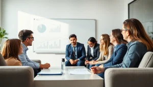 Engage in a business coaching service with a team collaborating in a modern office environment.