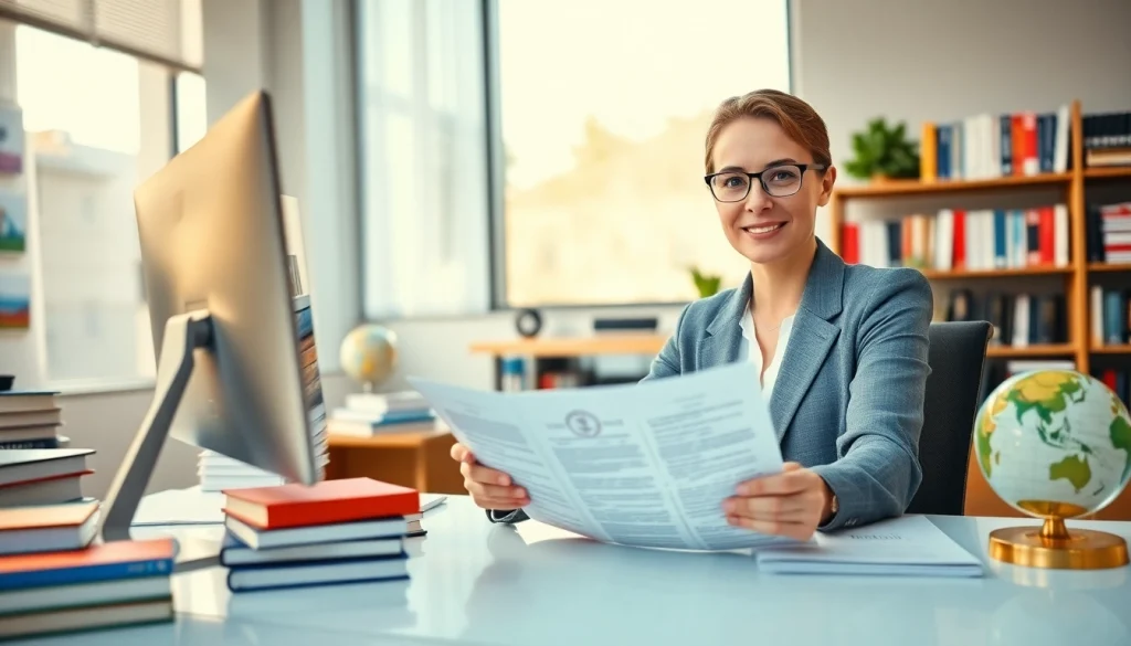 Tłumaczenie przysięgłe service with a professional translator working at their desk.