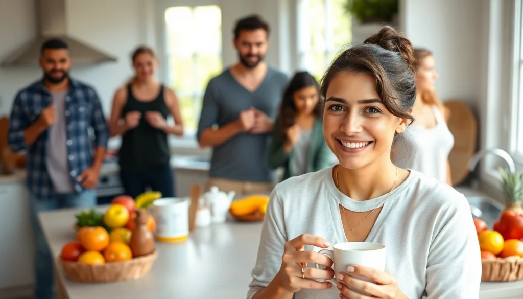People practicing intermittent fasting with tea and exercise, promoting a healthy lifestyle.