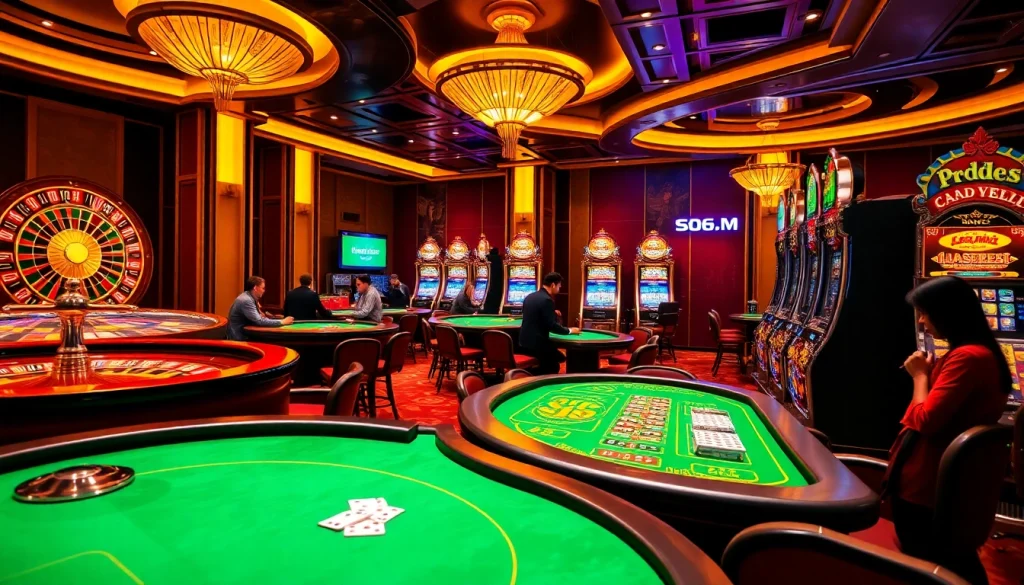 Experience thrilling gameplay at S8 casino with professional poker tables and vibrant slot machines.