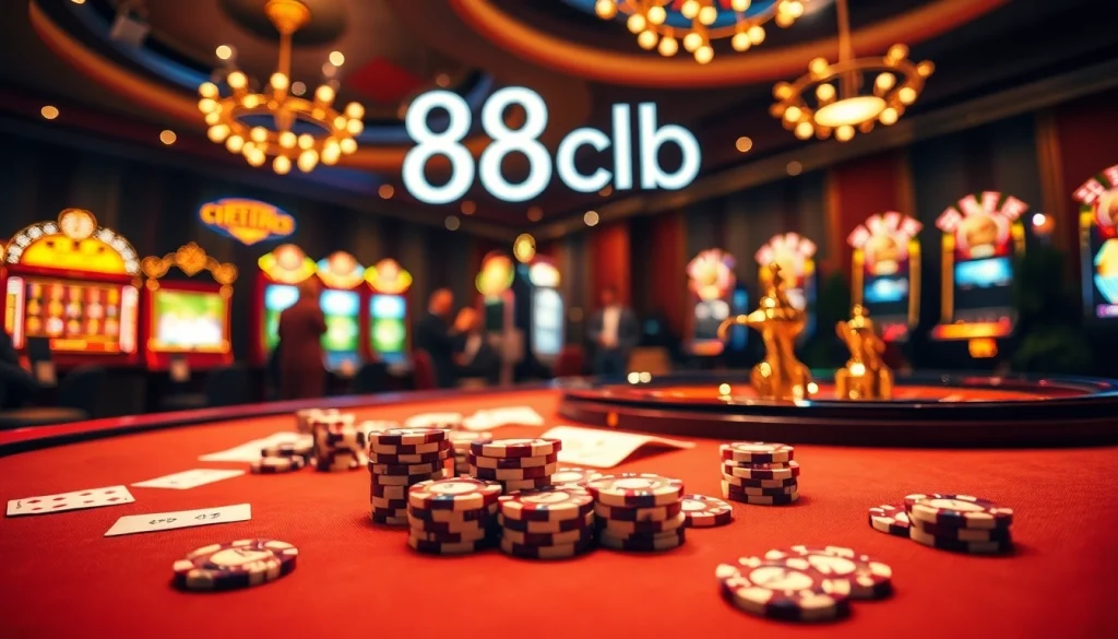 Experience the excitement of 88clb at a vibrant casino table with flashing games.